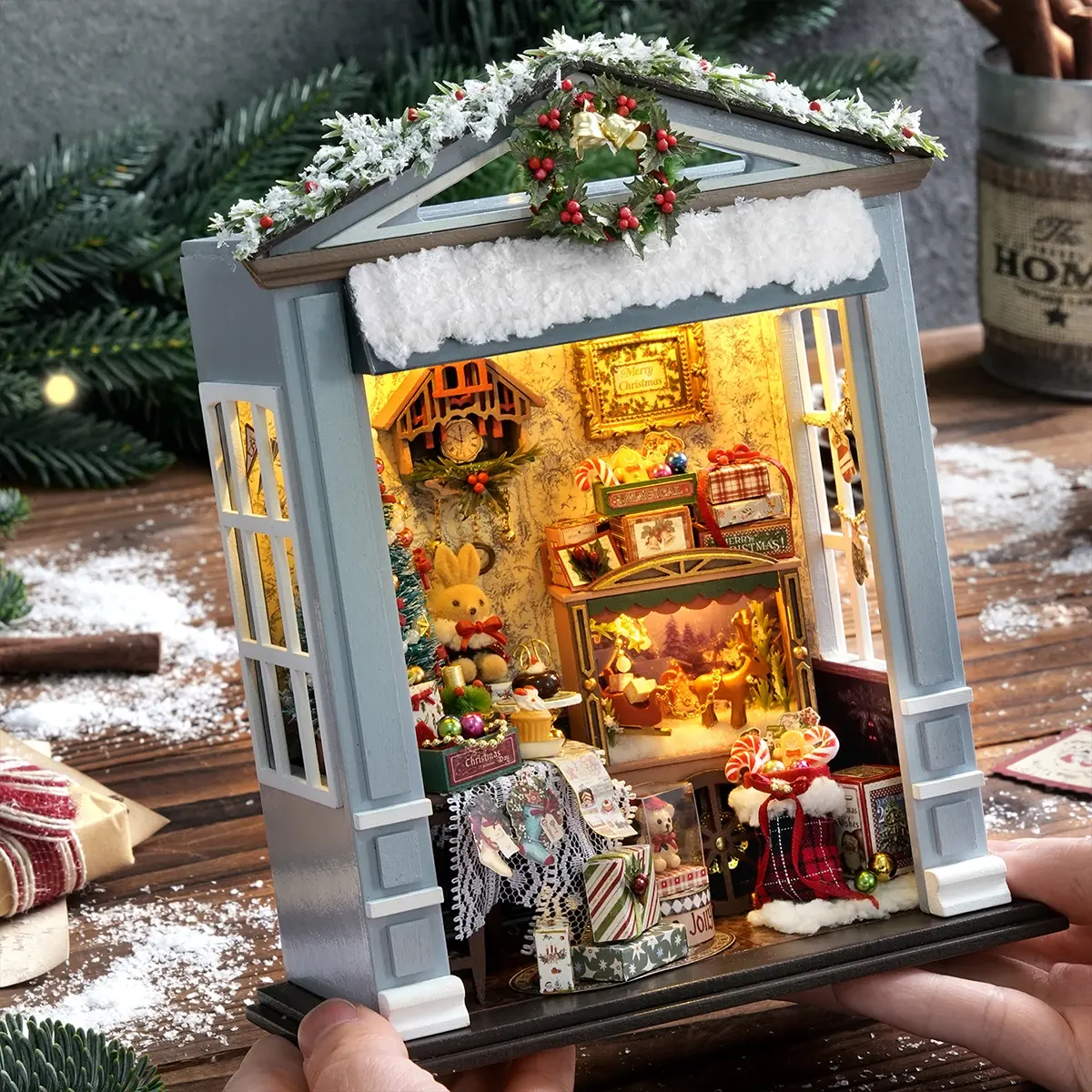 Cuteroom Wooden DIY Mini House Assembly Kit, Christmas Gift Decoration, Handmade Bedroom & Study Decor, Perfect for Valentine's Day, Birthday, Holidays, Wooden Playhouse
