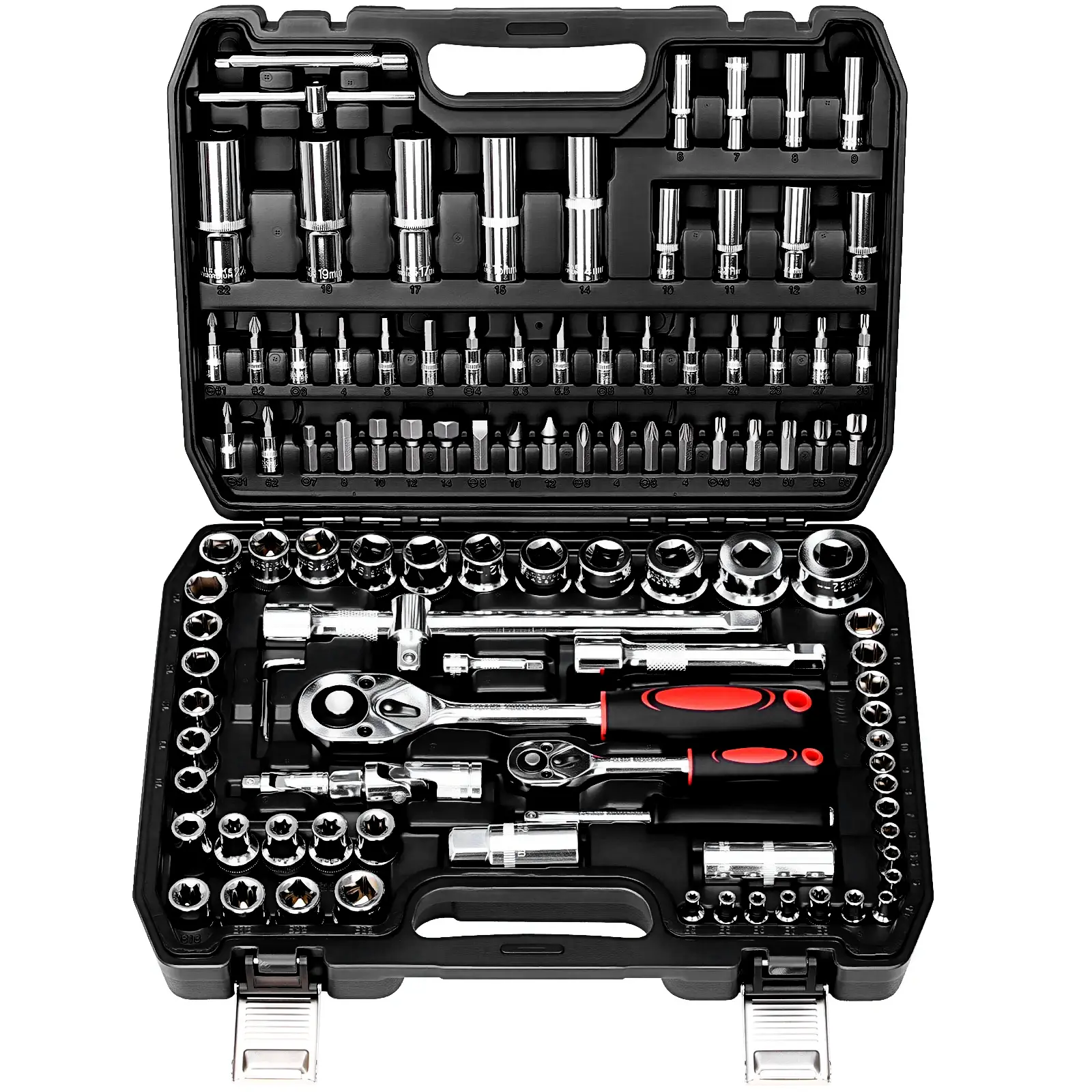 【backtoschool】TLGREEN 108 Pcs Mechanic Socket Tool Kit,CR-V Steel Metric And 1/4" & 1/2" Ratchet set,Universal Joint,Extension Bars,Adapter,Quick Release Ratchet Wrench,Tool Box Set for Car Garage Dorm ,Construction Tools, tool box