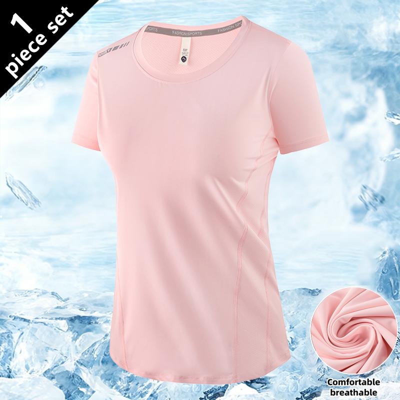Summer Goddess ice-feel quick-dry sports T-shirt for women—breathable short sleeves, multiple color options, ice-oxygen cooling fabric with built-in cooling effect, high stretch seamless cut for zero restriction during both static and dynamic movement.