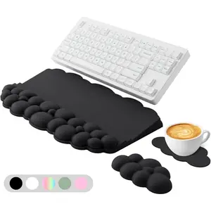 Ergonomic Wrist Rest for Keyboard and Mouse, Soft Memory Foam Cloud Keyboard Stand Pad with Wrist Rest Set with Non-Slip Silicone Base, Easy Typing, Pain Relief, Comfort for Office, Work, Gaming Black