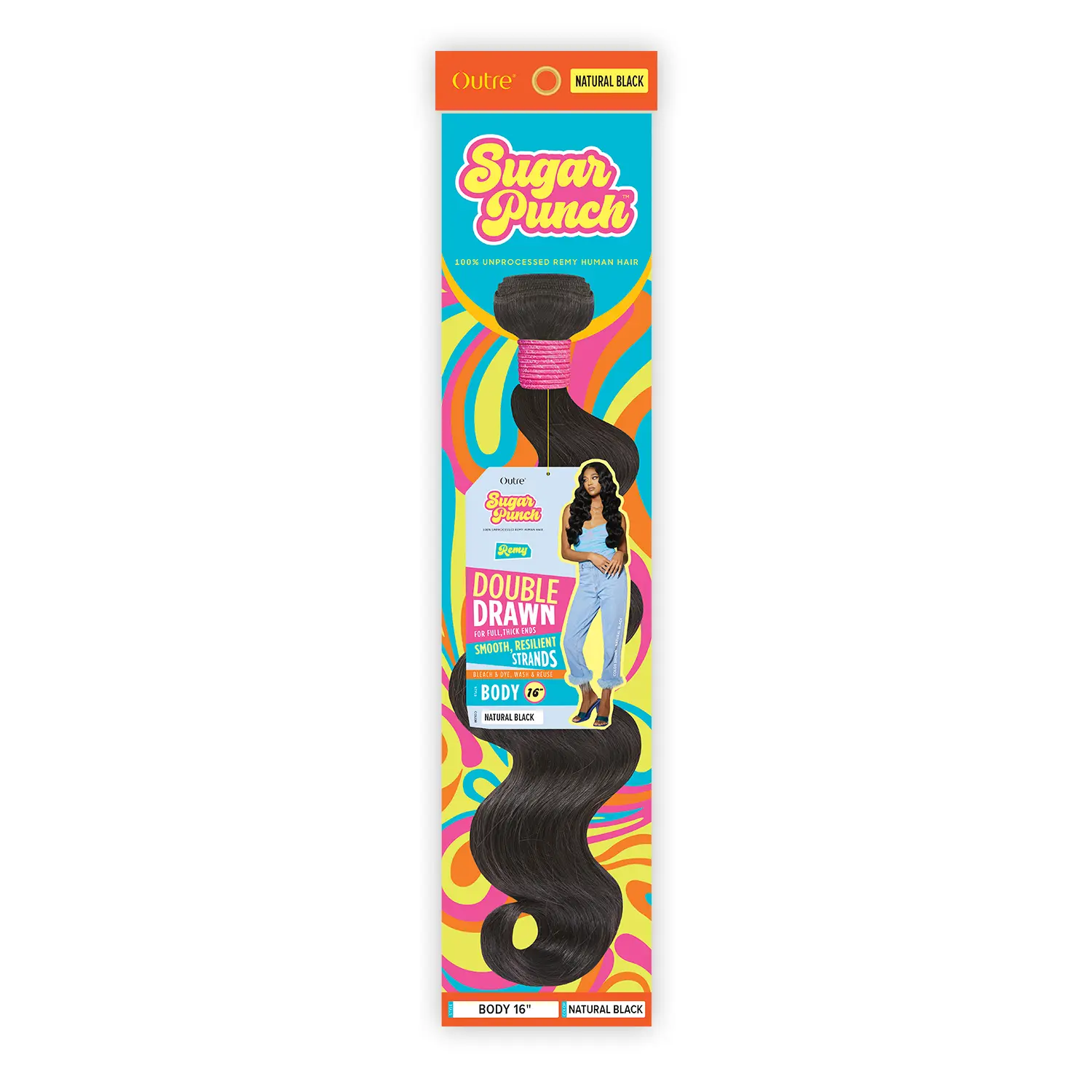 Outre Sugar Punch Silky Straight Weft Hair Extensions, 100% Unprocessed Remy Human Hair, Double Drawn Bundles for Thick Ends, Bleach & Dye (10"-24"), Silky Straight Hair