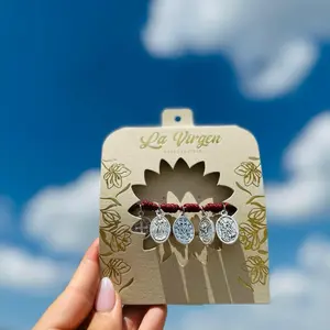 Santa María Red Bracelet - Italian Medal Devotional Jewelry Unisex Handwoven Cord 6 Silver-Tone Medals