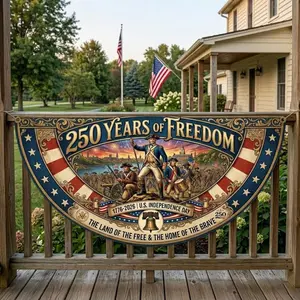 250th America Anniversary Bunting Flag, 1776-2026 4th of July Pleated Half Fan Banner, Patriotic US Independence Day Outdoor Porch Decor, USA 250th Anniversary Patriotic Bunting Banner America 1776–2026 Semicircle Fence Flag Christian Freedom Porch