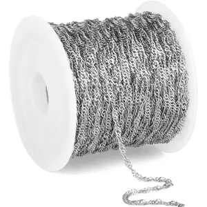33  Stainless Steel Singapore Chains Roll, 1.7mm Width 304 Stainless Steel Twisted Link Chain Bulk Spool for  Making DIY Craft