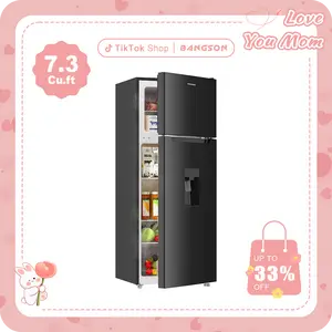 BANGSON 7.3 Cu.Ft Refrigerator with Water Dispenser, 2 Door Refrigerator, ice maker machine, Adjustable Thermostat,Low Noise, Fridge for Office, Kitchen, and Home, Black, Silver