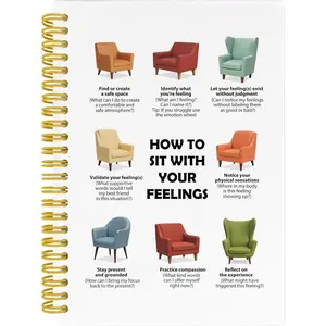 Mental  Notebook Journal, Feelings Emotions Chart CBT DBT  Journal, Mental  Gifts, Counselor  Gifts, Sit With Your Feelings Hardcover Spiral Notebook, 5.5x8.3 Inch