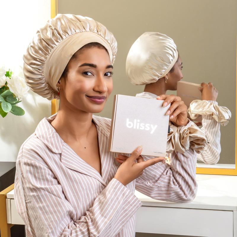 Blissy Silk Halo Bonnet – 100% Mulberry Silk – Anti-Frizz Hair Protection – Extends Blowouts