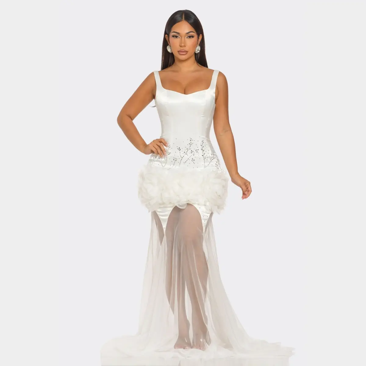 white satin corset dress White Satin Corset A-line Gown by Ladivine CD337W main image 0