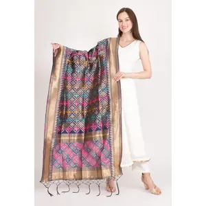 Multicolor Jacquard Dupatta With Tassels