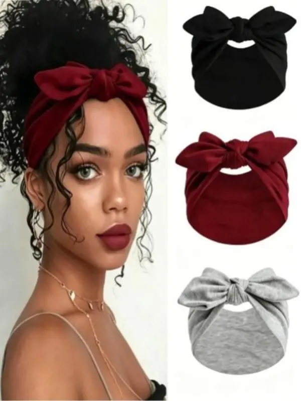 Cute Bow Element Headbands Set - Basic Stretchy Snug Fit Elastic Bands, Ultra-Wide Design, Additional Coverage, Outdoor-Ready Hold, Prevents Slipping, Complements Various Outfits, Daily Use