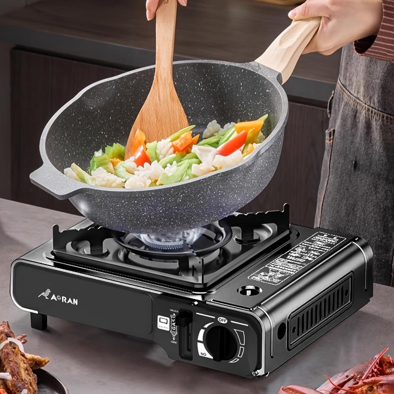 AORAN Portable Butane Camping Stove with Case and Frying Pan, Windproof Design for Outdoor Cooking & Tailgating Precise Heat Control Compact & Durable
