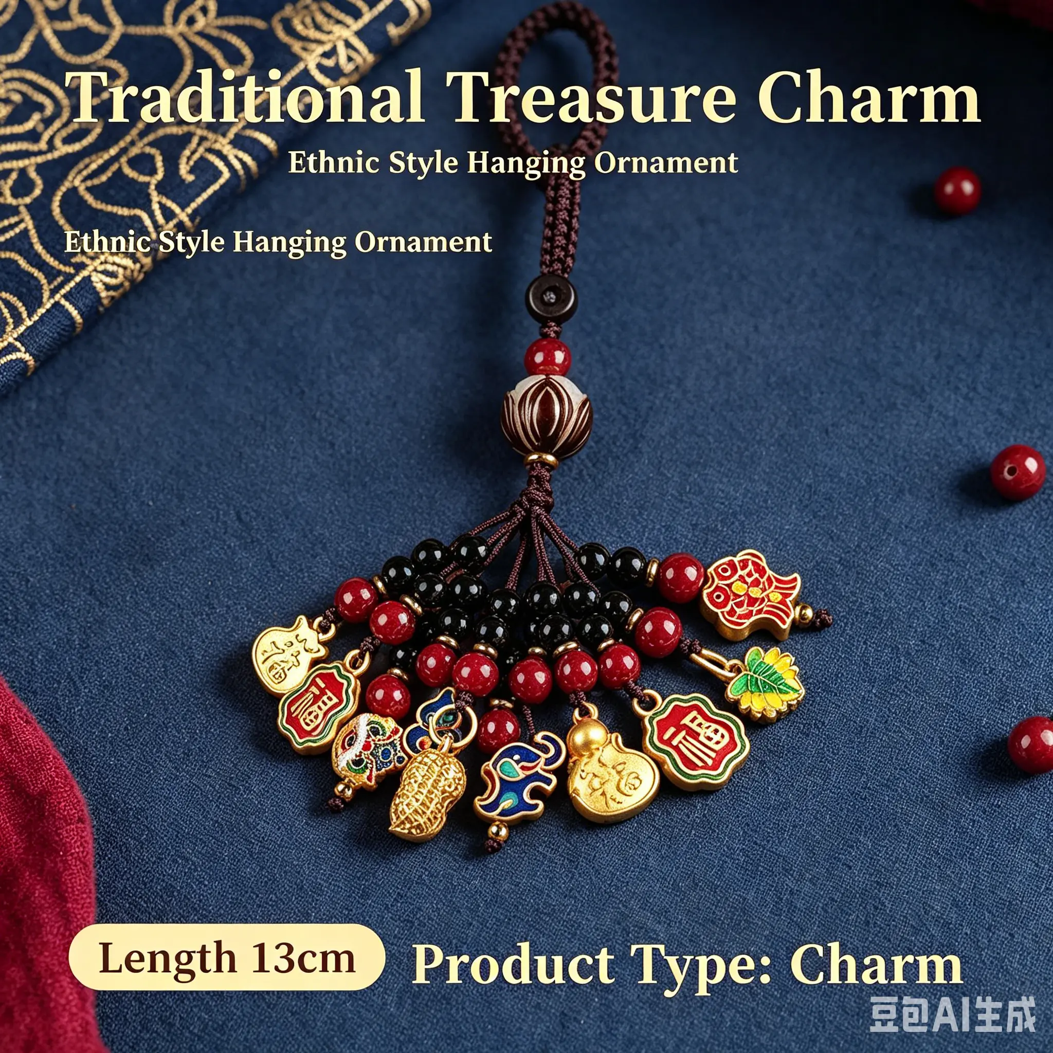 Traditional craftsmanship “Ten Perfect, Ten Beautiful” car key pendant/charm for men; high-end creative “Peace & Blessings” character bag charm for women