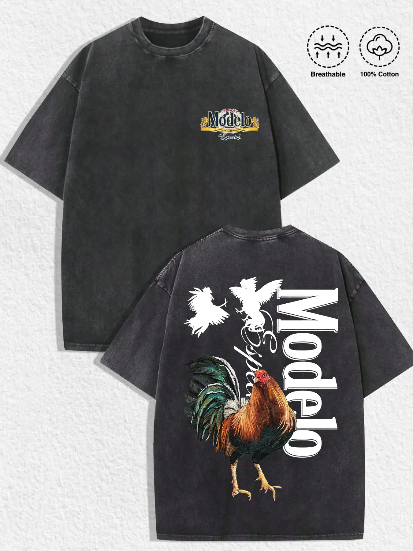 1 PCS GAME.ACE Washed Black Oversized Tee, Graphic Print, Casual Bold Streetwear, 100% Cotton Breathable Unisex T-Shirt, Ideal for Daily Wear, Casual Outings, Great Gift for Western & Statement Style Lovers