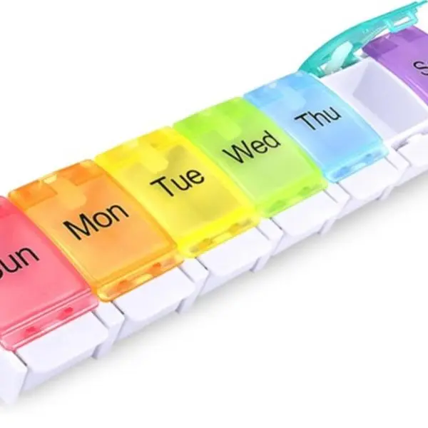 AUVON Weekly Pill Organizer Arthritis Friendly BPA Free Travel 7 Day Pill Box Case with Spring Open Design Large Compartment for Vitamins Cod Liver Oil Supplements and Medication