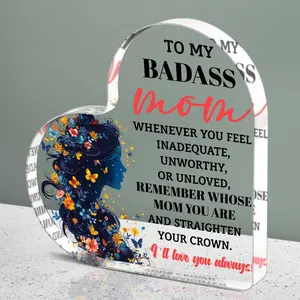 Acrylic Heart Shaped Plaque, Creative Letter Pattern Desktop Ornament, Creative Desktop Decoration, Decorative Sign for Home Office, Gift for Mom, Home Decor, Novelty Desk Decor