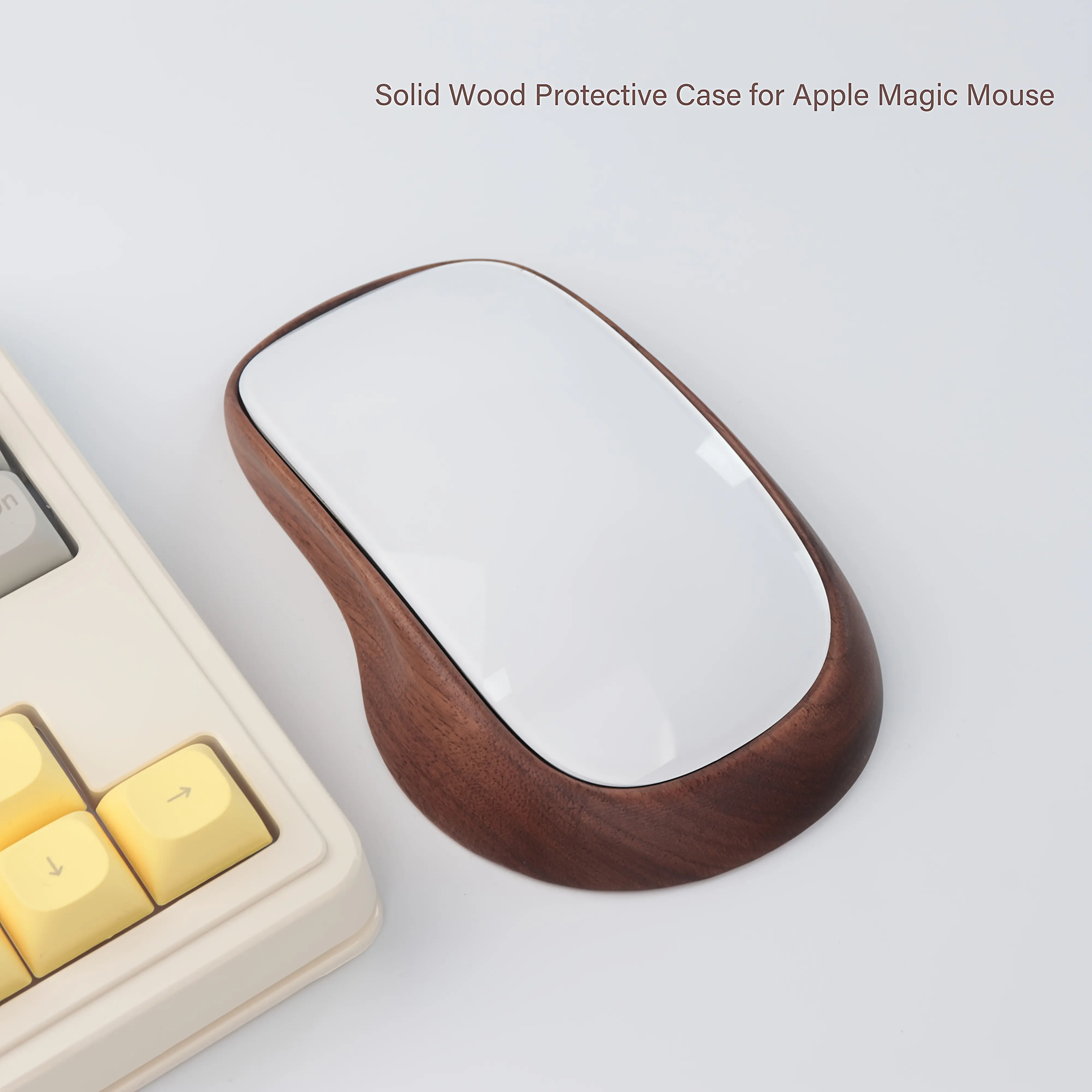 Walnut Wood Protective Case for Magic Mouse - Ergonomic Grip, Drop-Resistant, Natural Grain PC Gaming Accessory