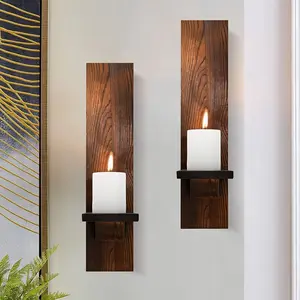 Wall-Mounted Candle Holder Set (2 Pieces), Rustic Wooden Candle Sconce, Candle Stand, Farmhouse Style Wall Candle Decor, Home Decor, Perfect for Living Room, Bedroom & Entryway