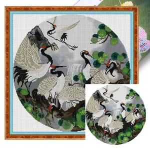 Partial Embroidery Eco-cotton Thread 14CT Printed Crane Cross Stitch Kit 43x43cm
