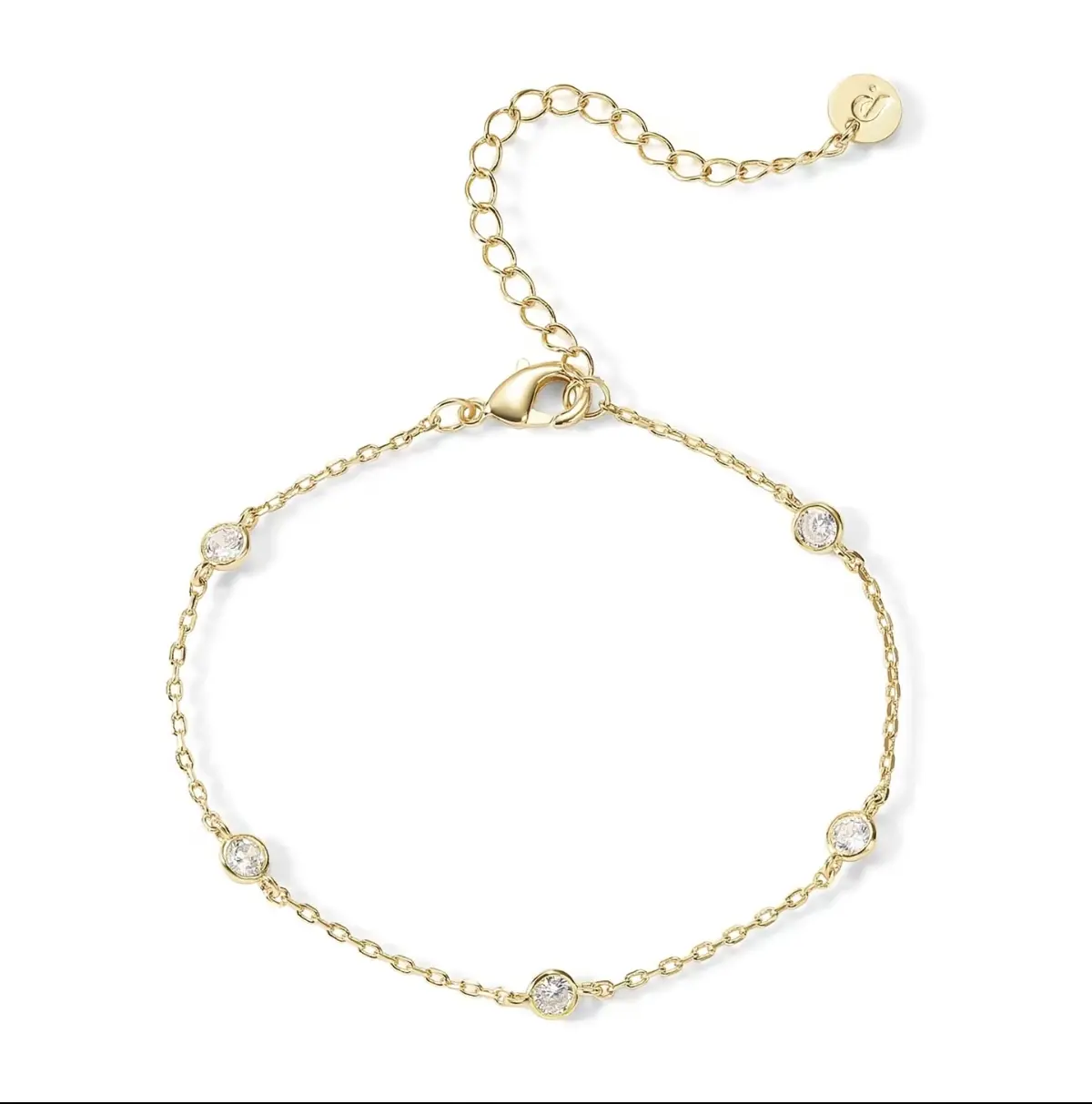 Women’s Geometric Dainty Station Bracelet - Lightweight Extensible Stainless Steel Chain with Sparkling Round Colorful CZ Simulated Diamonds, Minimalist Elegant Female Costume Jewelry, Everyday Gift for Anniversary, Birthday, Round Czs