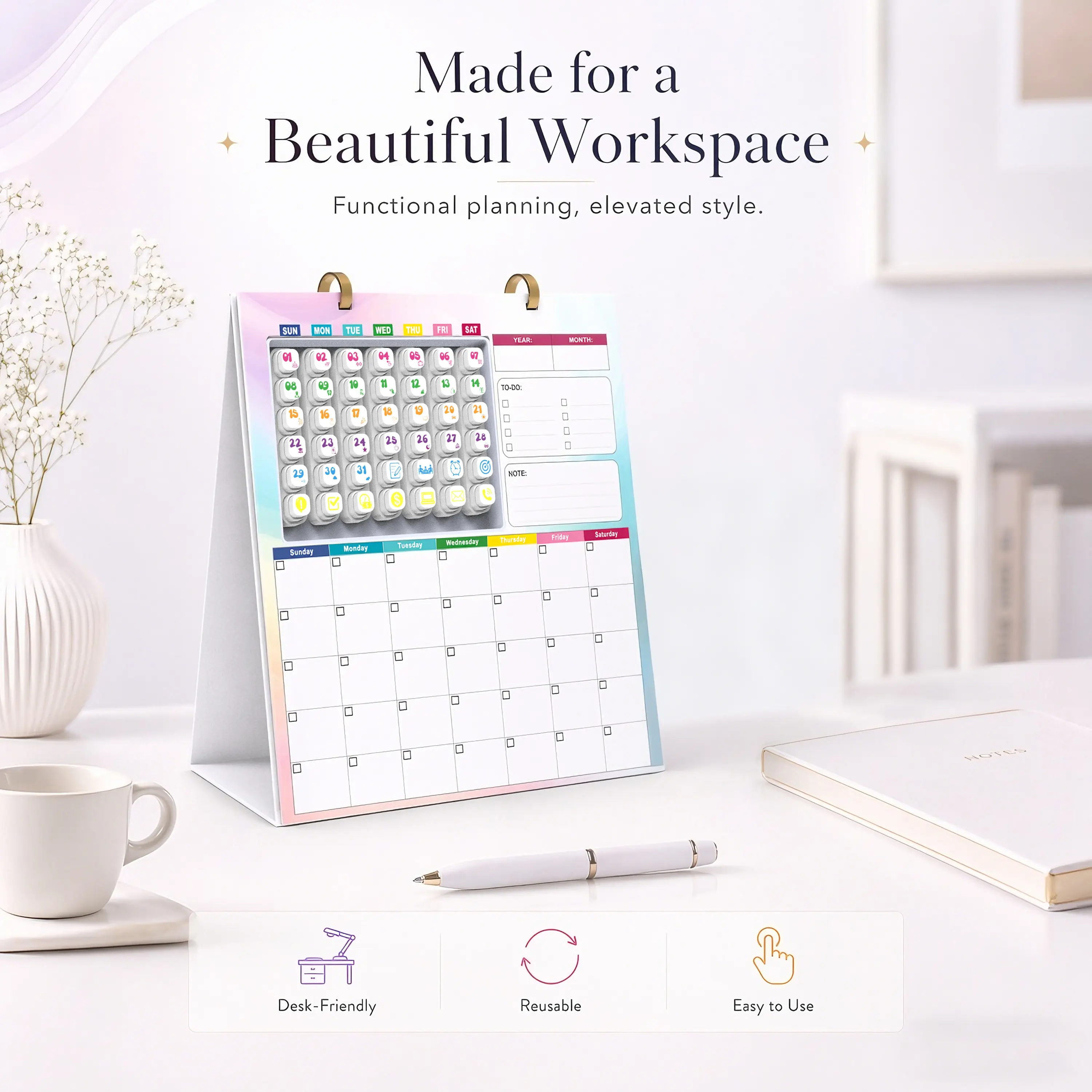 The Ultimate Reusable Desk Calendar with Event Stamps - Stay Organized All Year Long!