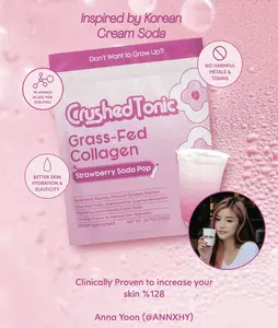 Strawberry Soda Pop Collagen Protein Soda - Crushed Tonic - Premium Hydrolyzed Collagen - Halal & Kosher Marine & Bovine Collagen - for Skin, Hair & Health - Gluten Free GMO Free Skin Care Hair Nail Healthcare Supplement Beauty Protein
