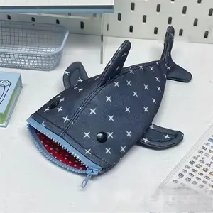 Cute Shark Pencil Case, Zipper Pen Bag, Creative Canvas Animal Stationery Bag, Special Design School Supplies, Office Stationery Supplies