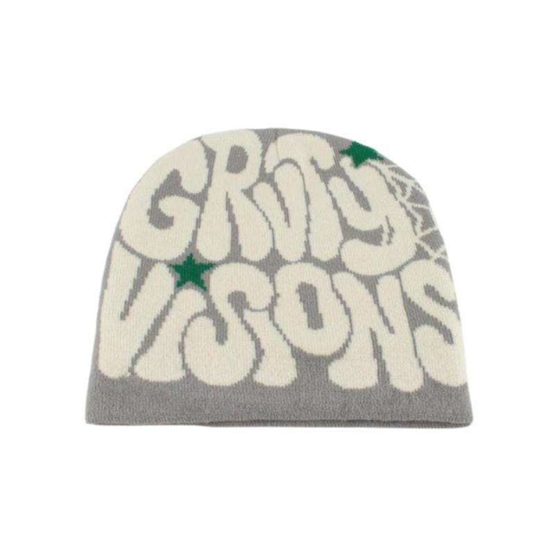 Men’s Letter Jacquard Spider Web Knit Hat Street Style Warm Beanie for Fall and Winter Fashionable Casual Winter Headwear