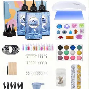 UV Resin Kit with Light and Molds, Upgraded 300g Crystal Clear & Low Odor, Fast Curing & Low Shrinkage UV Epoxy Resin, DIY Jewelry Making Set,Jewelry/craft decoration/keychain making starter kit