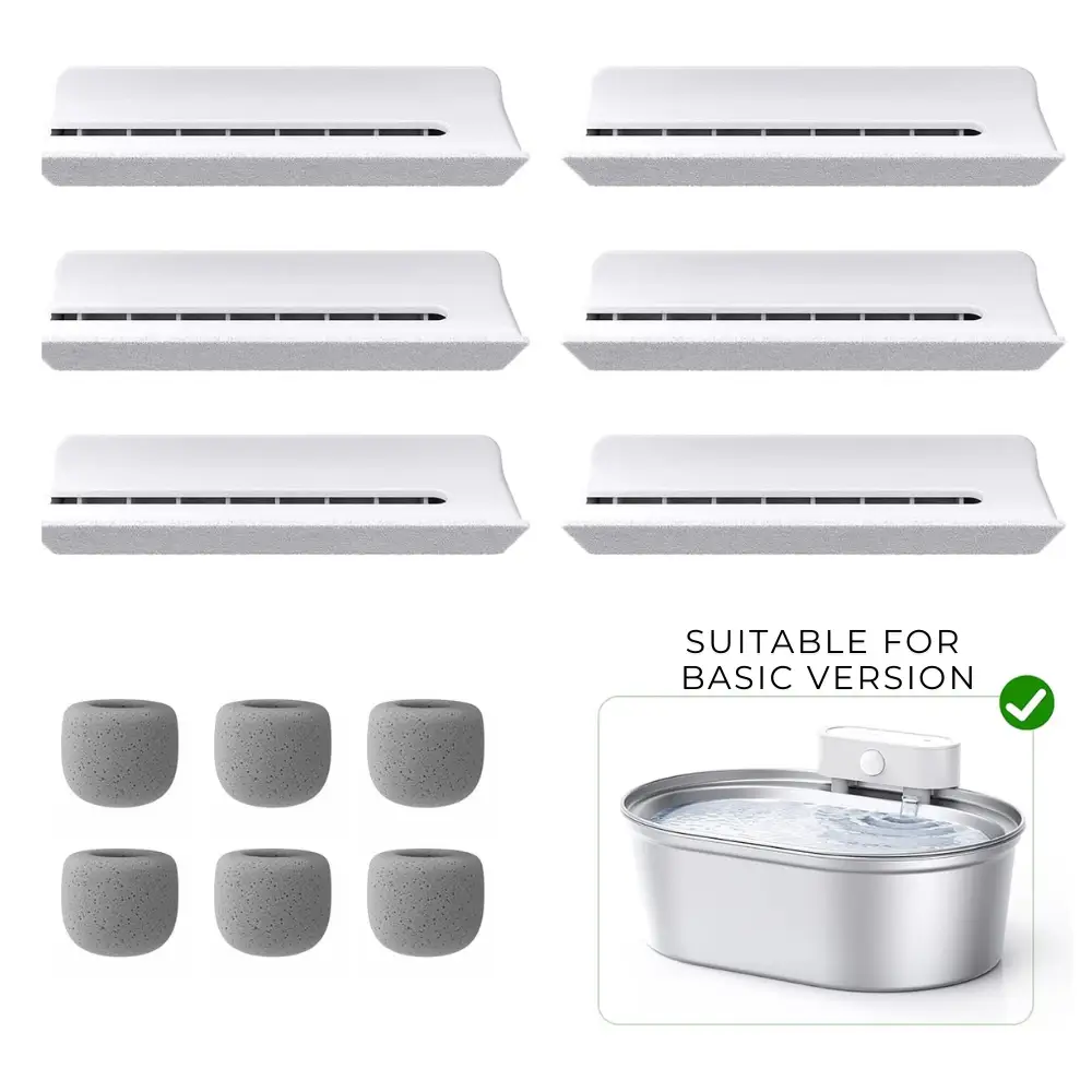 Stainless Steel Cat Water Fountain Replacement Filters & Sponges 6 Pack, Compatible with Uahpet Stainless Steel Pet Safe Fountain (basic version)