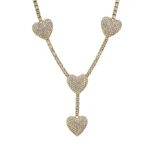 Heart Lariat Necklace with Tennis Chain – Gold/Silver Tone Fashion Jewelry