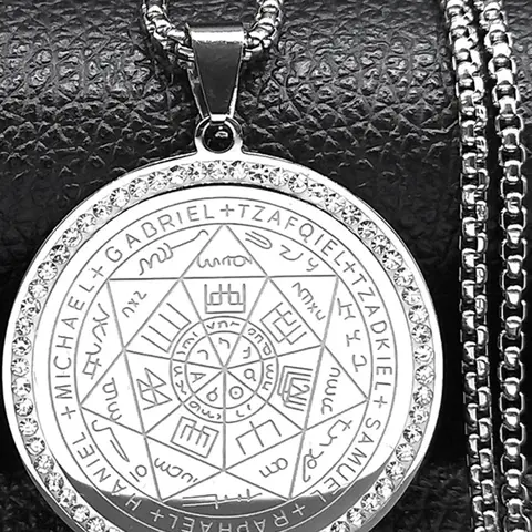 Solomon Protection Medal Pendant Necklace, Engraved Necklace, Stainless Steel Jewelry for Party, Daily Clothing Decor, Trendy All-match & Exquisite Jewelry for Birthday Gift, Stainless Steel Necklaces