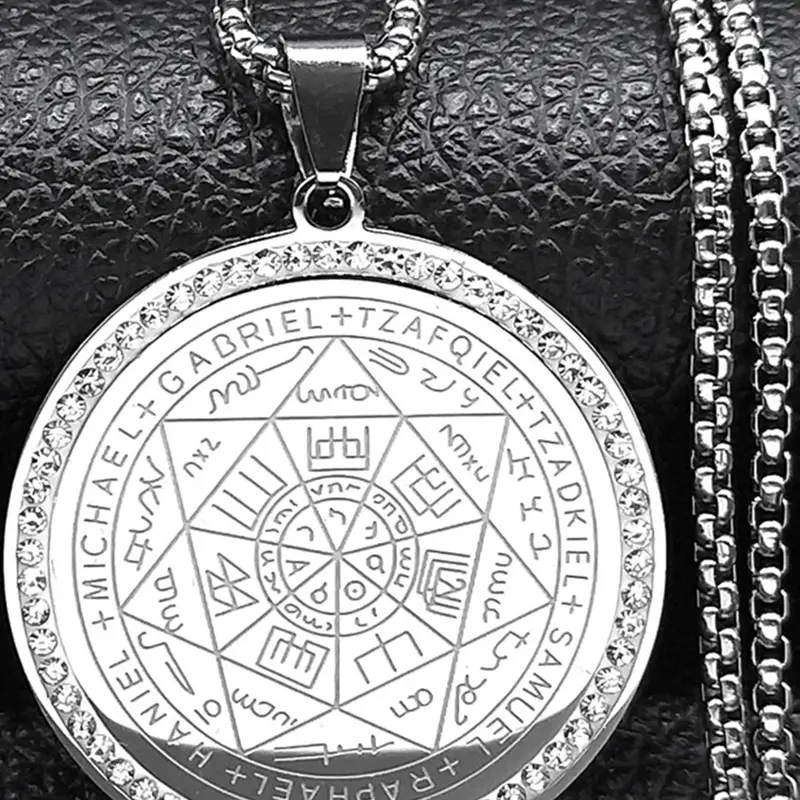 Solomon Protection Medal Pendant Necklace, Engraved Necklace, Stainless Steel Jewelry for Party, Daily Clothing Decor, Trendy All-match & Exquisite Jewelry for Birthday Gift, Stainless Steel Necklaces