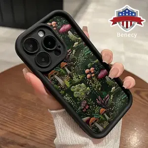 Phone Case Compatible for iPhone 16 15 14 Pro Max 13 12 11 XR XS Plus E Dark Forest Mushroom Pattern TPU Silicone Camera Protective Rugged Cellphone Cover