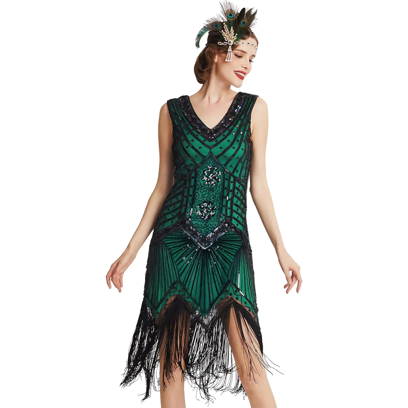 BABEYOND Women'S Flapper Dresses 1920S V Neck Beaded Fringed Great Gatsby Dress