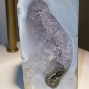 5 Inch Banded Agate with Purple Amethyst in Clear Quartz Center - Healing Crystal natural crystal