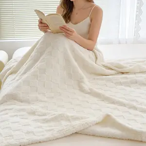 Ultra-Soft Plush Blanket, Elegant Cream Color Bubble Grid Cover, Multiple Colors Available, Warm Comfort Bedding Sofa Travel Use