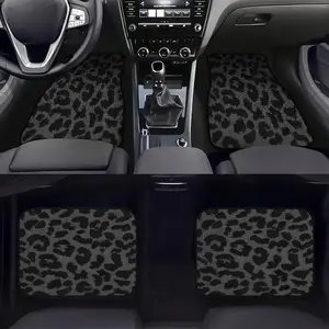 4pcs Car Floor Mats adorned with Leopard Black Texture Design for Pickup Trucks or Minivans, providing Easy Maintenance surfaces and Car Owner Gift possibilities, while also fitting Business Use and Fun Car Accessory.
