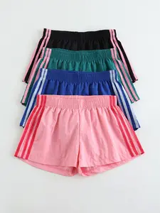 4 Pcs Summer Casual Fashion Sporty Side Stripe Shorts, Elastic Waist Loose Fit Women's Short Pants, Daily Wear Comfortable Bottoms, Summer Sports Shorts