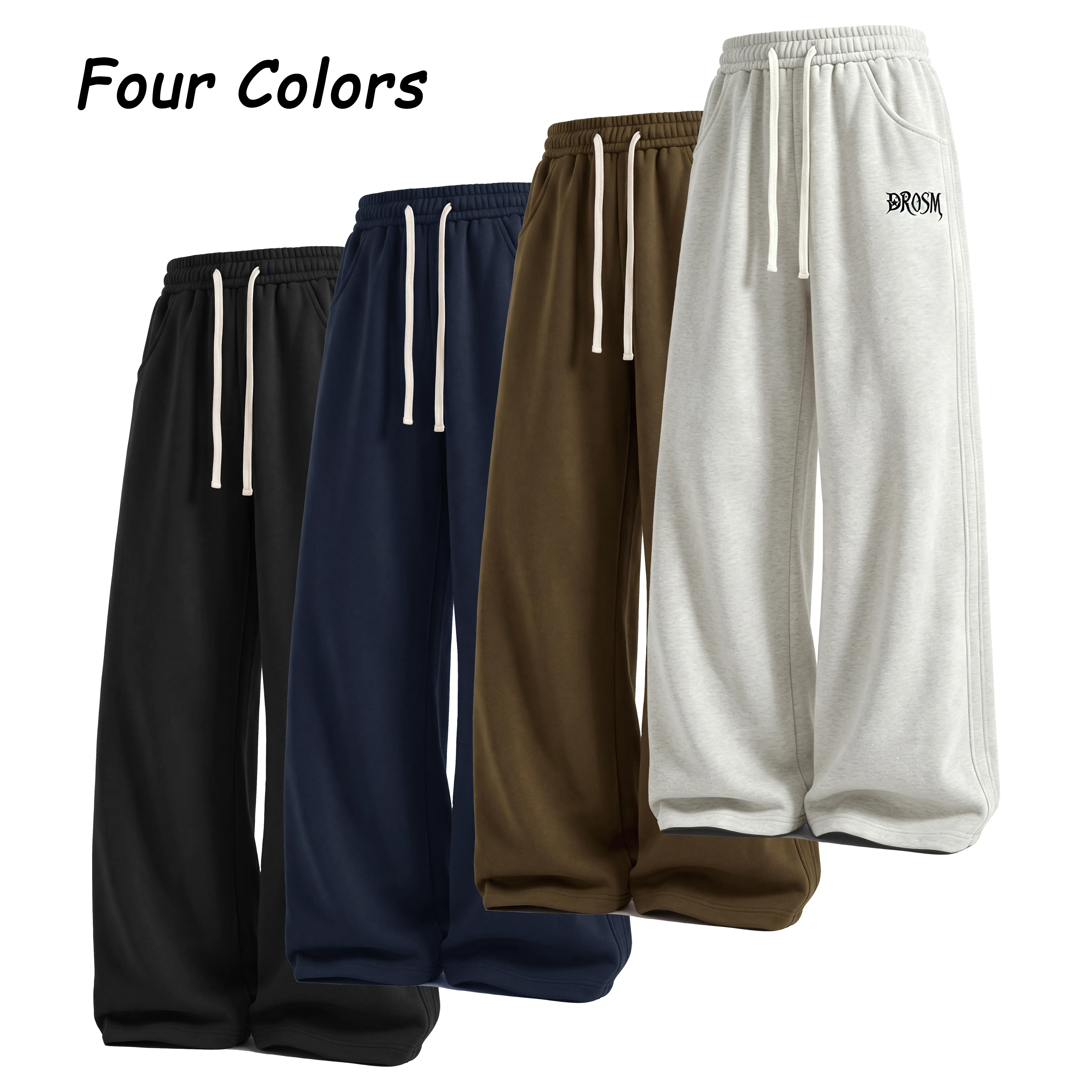 Men’s Polyester Loose-Fit Drapey Wide-Leg Athletic Sweatpants - Letter Print, Drawstring, Long Length, Suitable for Workouts, Street Chic Looks