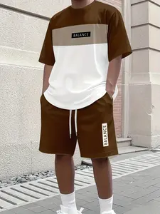 Men's Sportswear Two-Piece Set, Short Sleeves & Shorts, Loose Fit Design, Ideal Gift Choice, Random Pattern, Without Collar