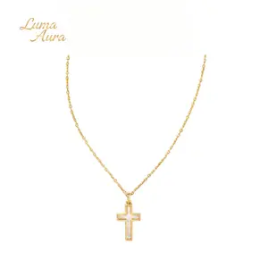 Luma Aura Vintage Opal Cross Pendant Necklace Dainty Layering Chain Adjustable Hypoallergenic Choker Trendy Jewelry for Women Minimalist Gift for Her
