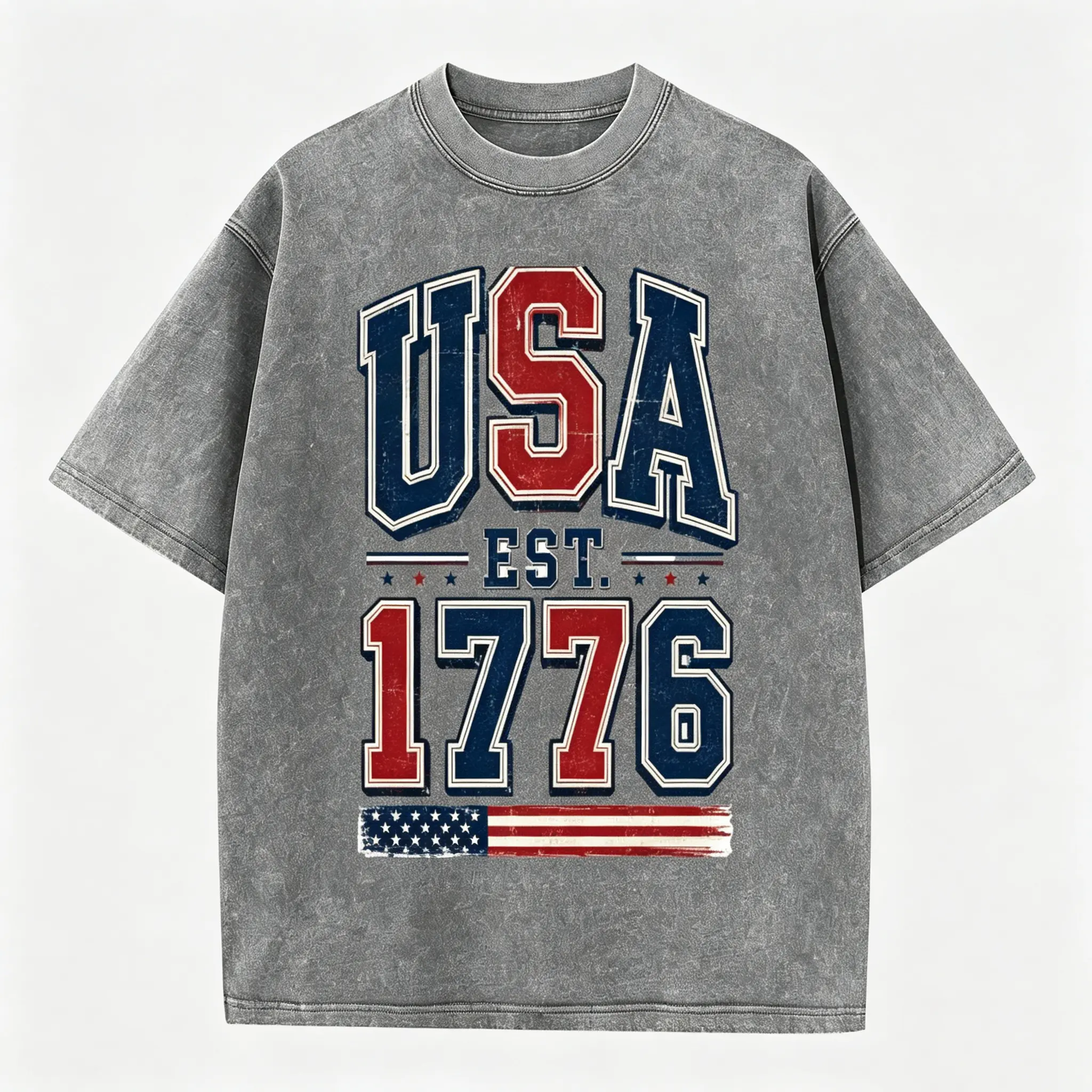 Men's Soft Stylish Tailored Cut Fitted Cotton Elastic Fabric Short-Sleeve Round Neck T-Shirt - American Eagle Vintage Washed 250 Years of Freedom Digital Print USA Anniversary Office Business Gift Customized Casual Top for Boyfriends, Shortsleeve, Graphic