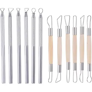 12 count Double-Sided Clay Sculpting Tools, Wooden Handle Clay Carving Tools Clays Wire Loop Sculpture Set Clays Pottery Sculpting Tool Set for Ceramic, Carving Modeling