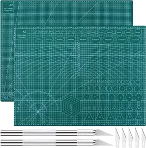 2 Pcs 18" x 24" Self Healing Double Sided Cutting Mat with 2 Metal Engraving Pens, Non-slip PVC A2 Sewing Mat for Crafts, Table Cutting Board for Fabric Leather Quilting Modeling Hobby Project