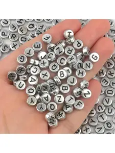 500pcs 4x7mm Silver Round Letter Acrylic Beads Fashion Women Phone Chain Charms for Jewelry Making