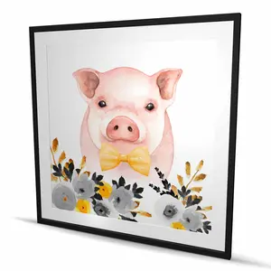 Begin Home Decor C1FM4848BAMV86 48 x 48 in. Chic Pig - Framed Matted Print Wall Art for Bedroom Farm Decor