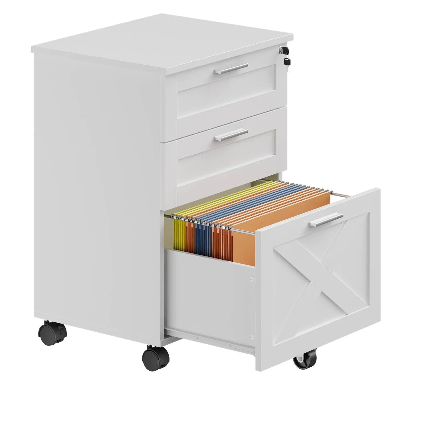 Garvee Mobile Filing Cabinet with 3 Lockable Drawers and Hanging File Compartment for Office Organization and Document Storage