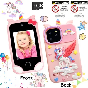 Kids Favorite Smart Phone Toy, Unicorn Dinosaur Patterns, Soft Silicone Case, High Resolution Camera, Multiple Apps, Memory Card Compatible, Educational Touch Screen Toy, Christmas Birthday Gift For Kids Ages 3-12