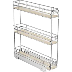 Hausvita 3-Tier Pull Out Cabinet Organizer Spice Rack for Narrow Cabinet 6" W x 20½" D, Slide Out Wood Shelves Storage for Kitchen