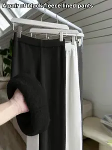 Women's Knitted Wide Leg Pants, High Waist Slimming Casual Loose Fit Straight Leg Woolen Trousers for Fall Winter